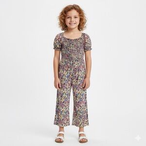 Love Fir Floral Smocked Puff Sleeve‎ Jumpsuit Girls Size 10/10 Spring Outfit